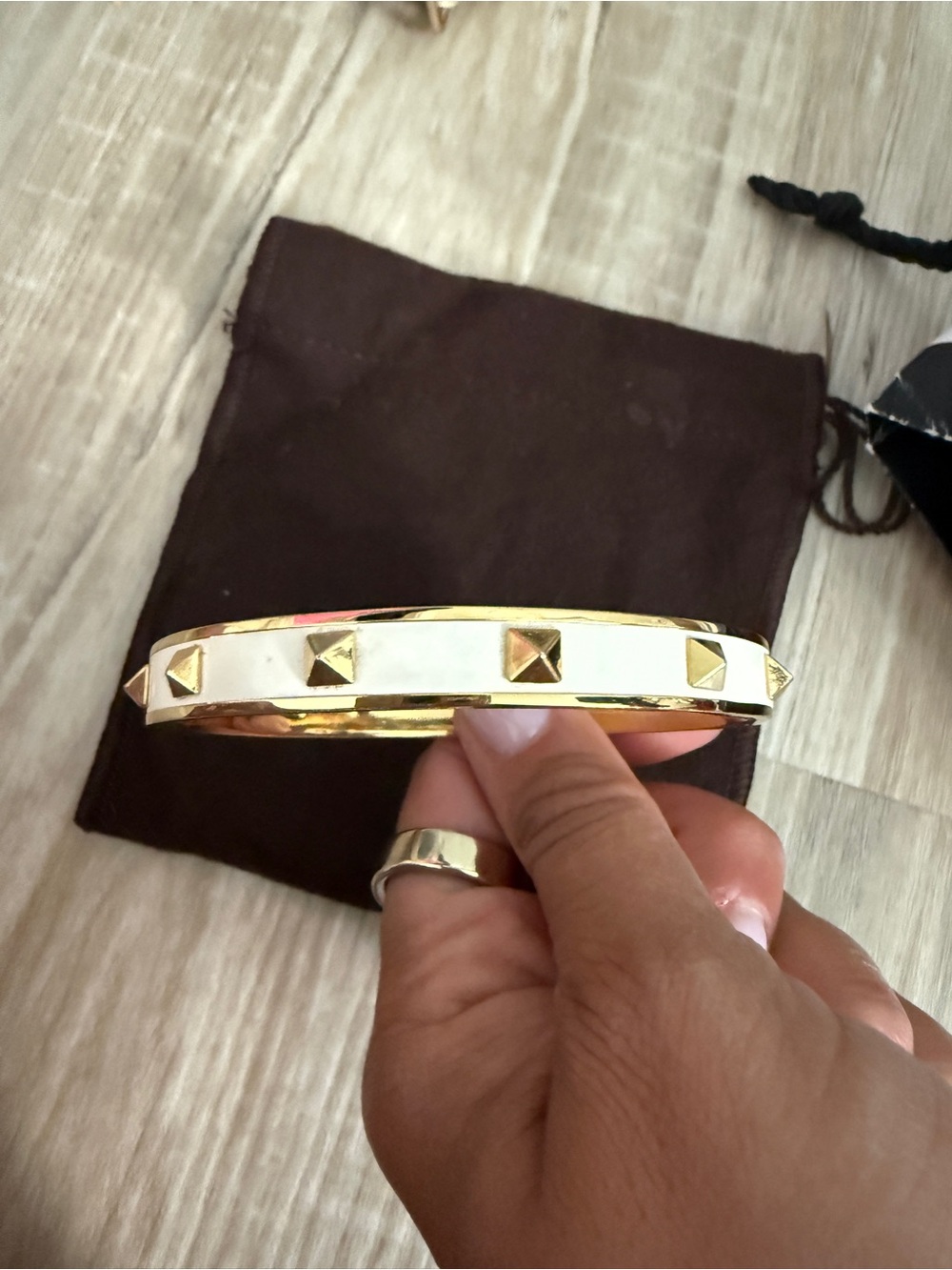 Coach White & Gold Studded Enamel Bangle Bracelet
